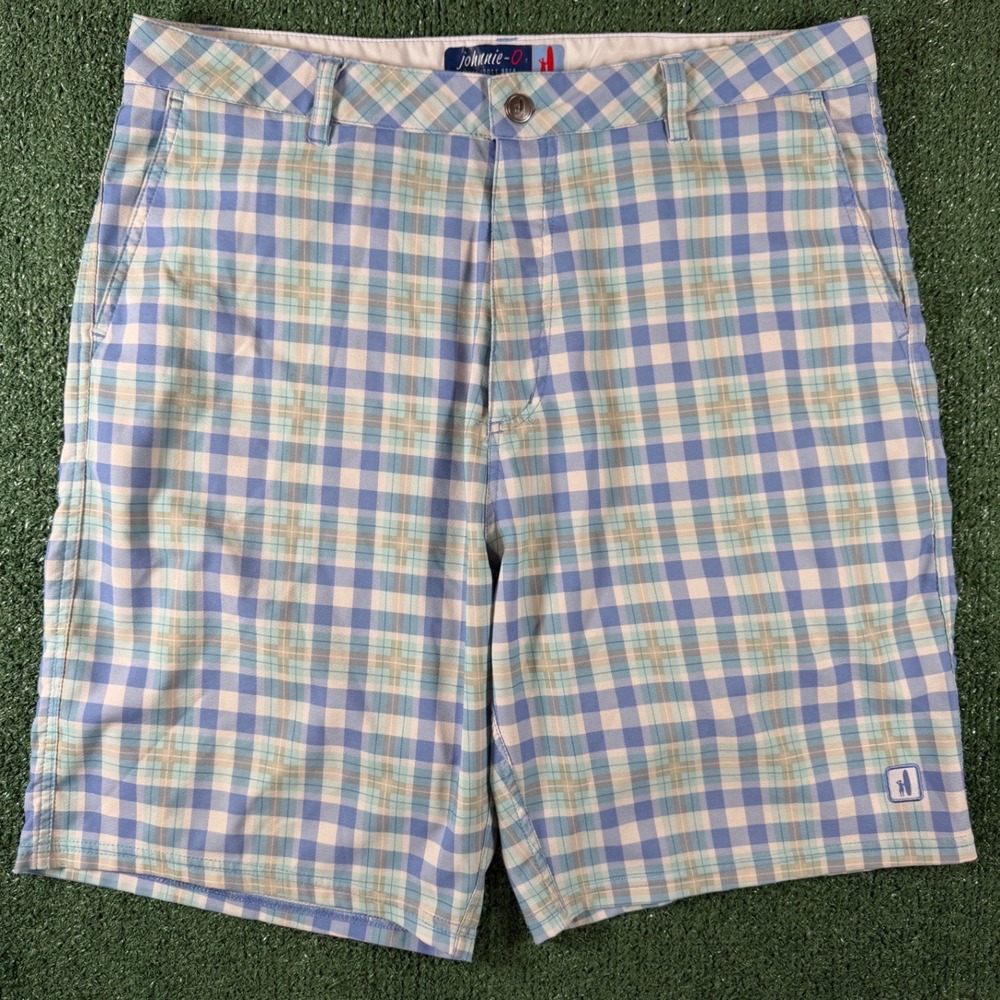 Johnnie-O Golf Shorts‎ Mens 36 Blue Plaid Excellent Performance Stretch Prep